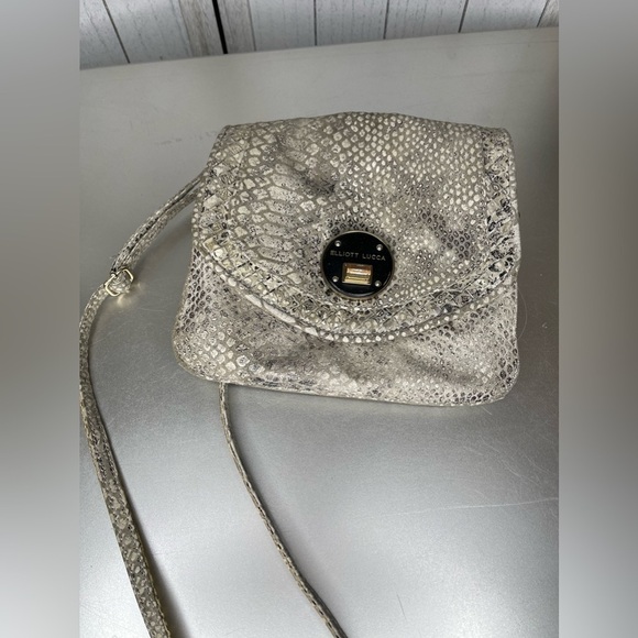 Elliott Lucca Gray Leather Rojo Multi Snakeskin Flap Crossbody Purse - Picture 3 of 8